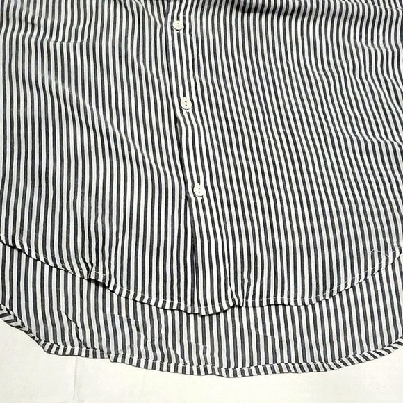Something Navy Striped Oversized Flowy Minimalist Lagenlook Button Down Shirt - Picture 8 of 10